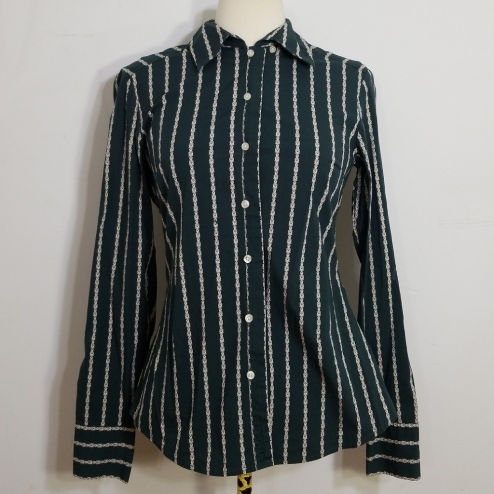 Ben Sherman Green Striped Pattern Stretch Shirt Sm